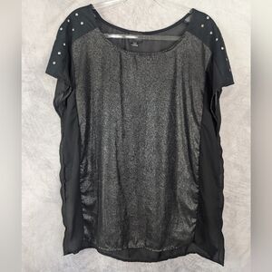 Day Trip Size Large Short Sleeve Shimmer & Sheer Black Blouse